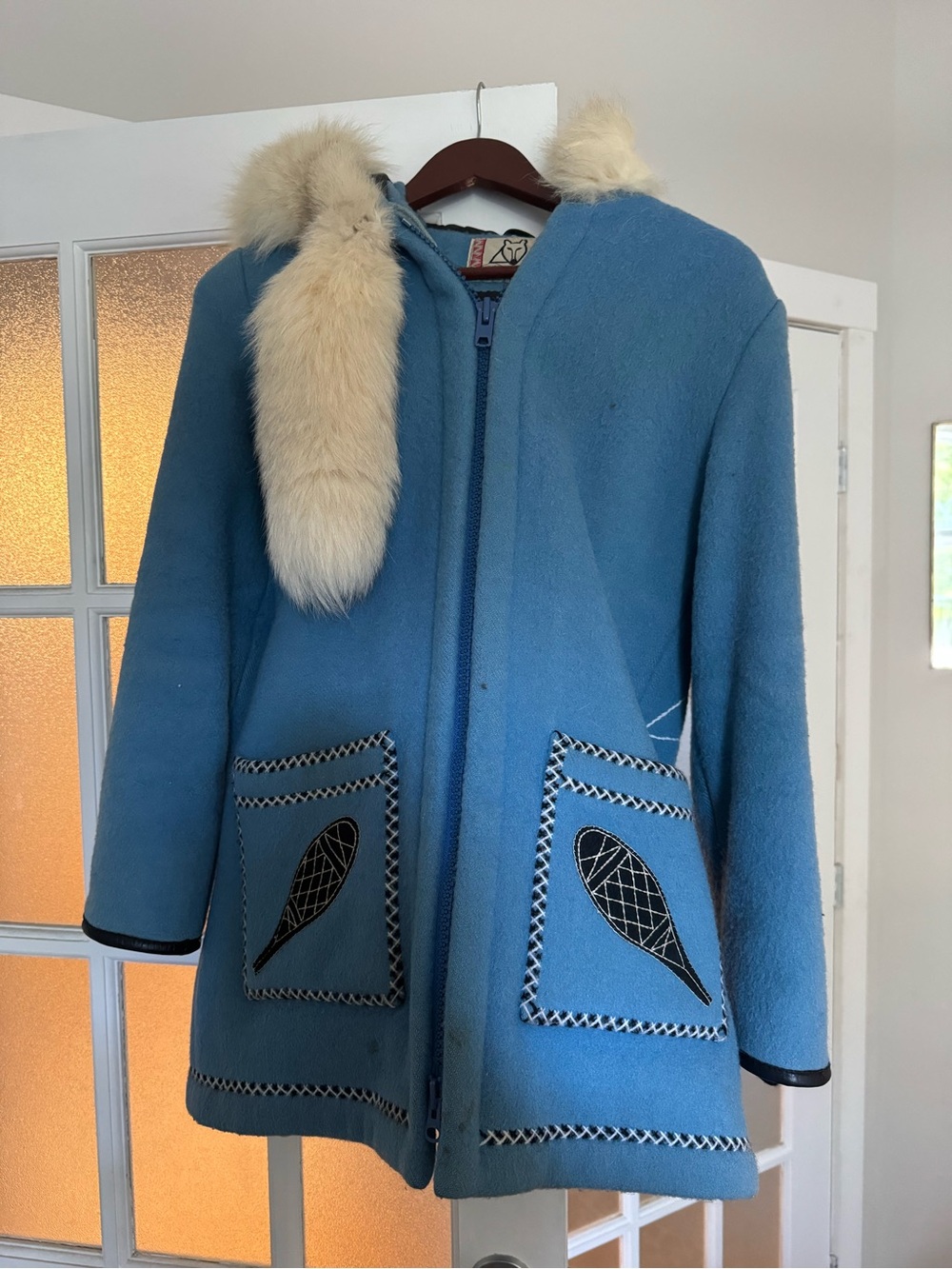 James Bay 100% virgin wool embroidered coat with beautiful real white fox fur
